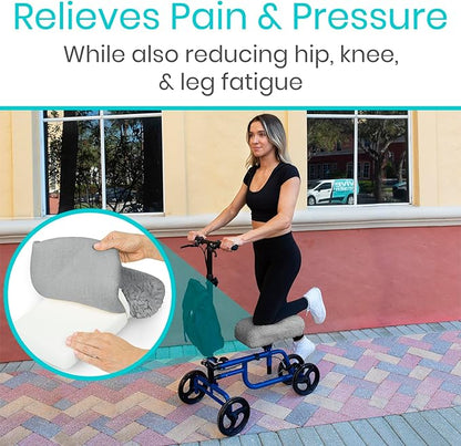 Vive Mobility Knee Scooter Pad Cover - Soft Plush Adult Sheepskin Memory Foam Cushion, Walker Accessory for Knee Roller, Padded Leg Cart Improves Comfort with Injury, Universal Fit (Gray)