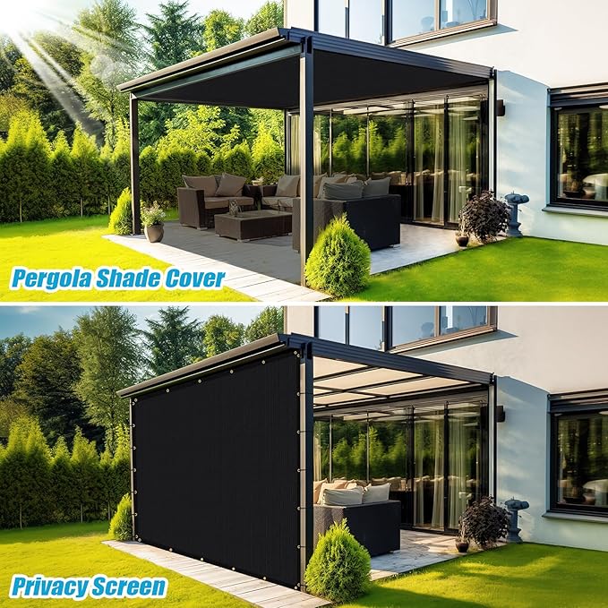 Amagenix 90% Shade Fabric 6'X 22' Black Sun Shade Cloth with Grommets for Pergola Replacement Shade Cover Canopy, Heavy Duty, Cable Zip Ties Included (We Customized)