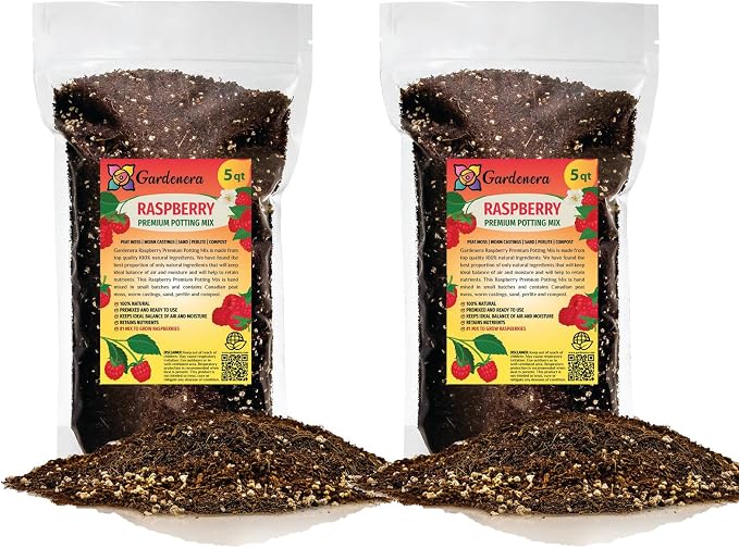 Gardenera Premium Raspberry Potting Soil Mix - Optimal Blend for Thriving and Juicy Berries - 10 Quart