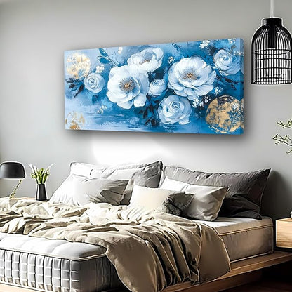 Abstract Wall Art Canvas Print Flower Painting Bathroom Decor Paintings Modern Style Living Room Bedroom Office Home Kitchen Decorations Nature Landscape Artwork Wooden Frame 20x40 inches