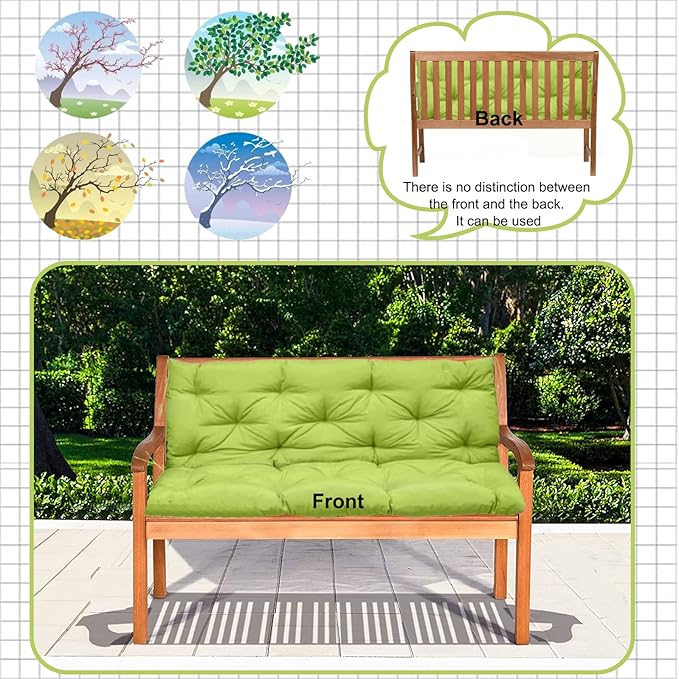 Replacement Cushion for Swings, Waterproof Porch Swing Cushion, 2-3 Seat Replacement Swing Seat Cushions with Backrest and Ties for Patio Backyard Porch Garden(Grass Green 40 * 60 in)