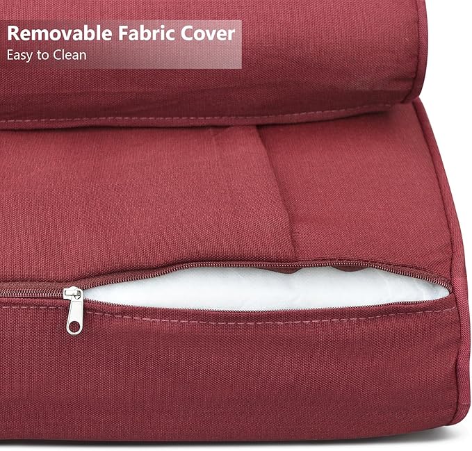 ATR ART TO REAL Outdoor Recliner Replacement Cushion, High Back Chair Cushions Patio Wicker Reclinning Chairs Seat Pad, Removable Cover, Waterproof, UV Resistant (Style A, Red)
