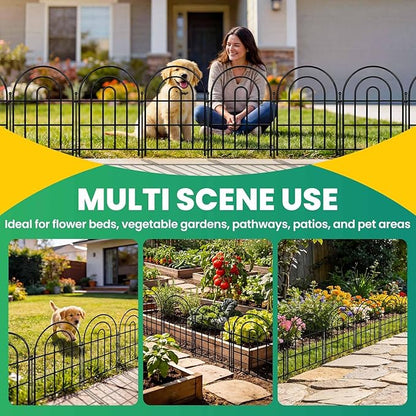 Garden Fence Panels – 17"(H)x 10.83ft Arched Fencing with Tool-Free Install, Metal Fence Panels Rustproof Outdoor Barrier for Yard, Patio, Flower Beds, Dog Barrier, Decor and Garden Edging