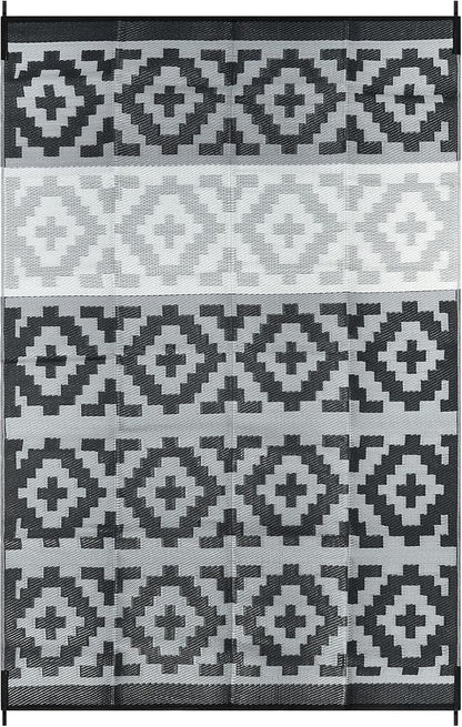 Anidaroel 6x9 Outdoor Rugs for Patios Clearance, Waterproof Reversible Plastic Straw Outside Area Rug, Camping Rugs for Outside RV, Large Outdoor Area Rug for Porch, Backyard (Black&Gray,6‘x9')