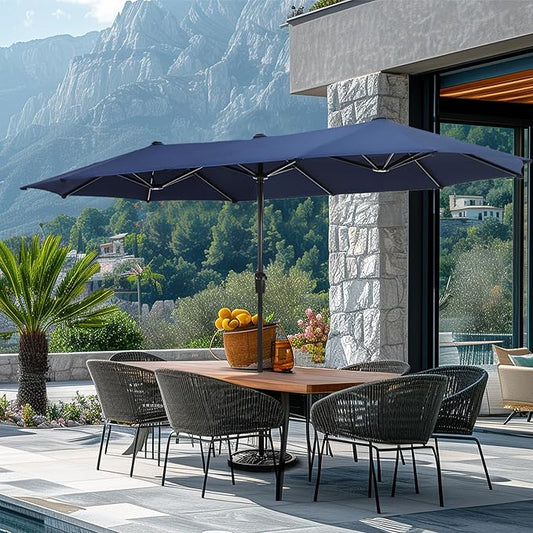 GREEN PARTY 13ft Rectangle Patio Umbrella, Double Sided Outdoor Table Umbrella with Crank & 1.5" Pole, Large Market Umbrella for Poolside Garden Deck Backyard, Navy Blue