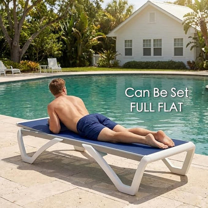 Kozyard Outdoor Chaise Lounge Chair Set, Fully Flat Adjustable Patio Lounger with Aluminum Frame & Resin Legs, Textilene Fabric for Poolside, Backyard & Beach (Navy Blue, Chair +Table)