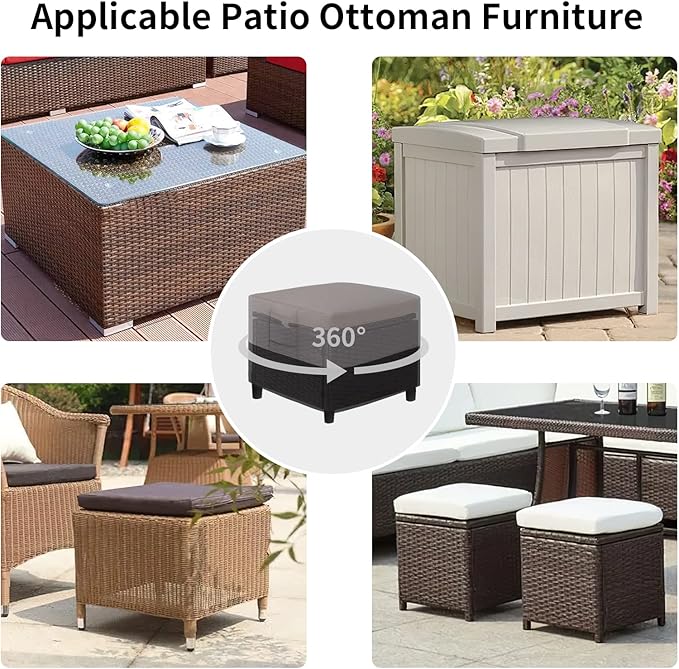 Easy-Going Outdoor Ottoman Cover, Waterproof Patio Ottoman Cover, Heavy Duty Outdoor Furniture Cover with Padded Handles (28"x28"x17", Gray/Black)