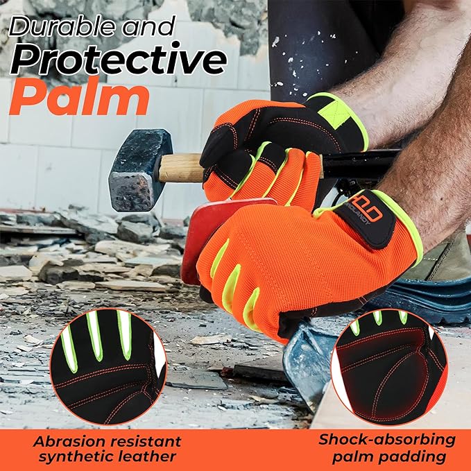 HANDLANDY Work Gloves for Men & Women, Utility Mechanic Working Gloves Touch Screen, Flexible Gardening Gloves for Yard