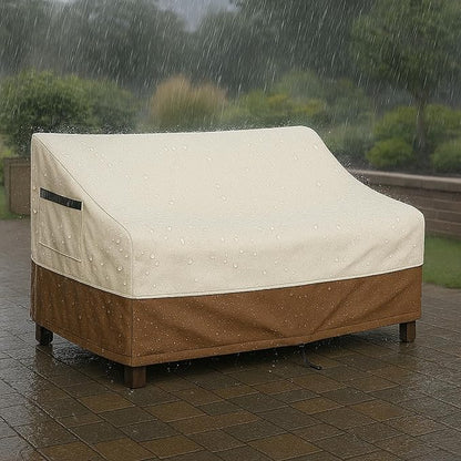 Outdoor Sofa Cover, Waterproof Patio Furniture Cover 58.3W x 32.7D x 31H inches Heavy Duty 600D Oxford Fabric Beige and Brown