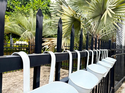 12" Balcony Railing Planters, Outdoor Hanging Planter for Fence, Stylish Metal Porch Deck Flower Pot for Herbs & Succulents (White, Pack of 8)