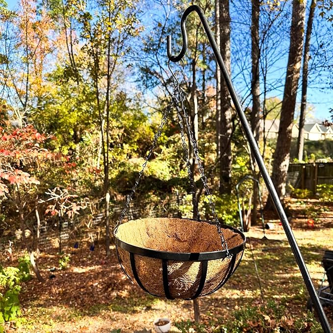 12 Inch Black Flat Iron Metal Hanging Planter Basket with Coco Coir Liner(4 Pack) Hanging Planters for Outdoor Plants Hanging Baskets for Plants Flower Pots for Deck Patio Porch Garden Balcony