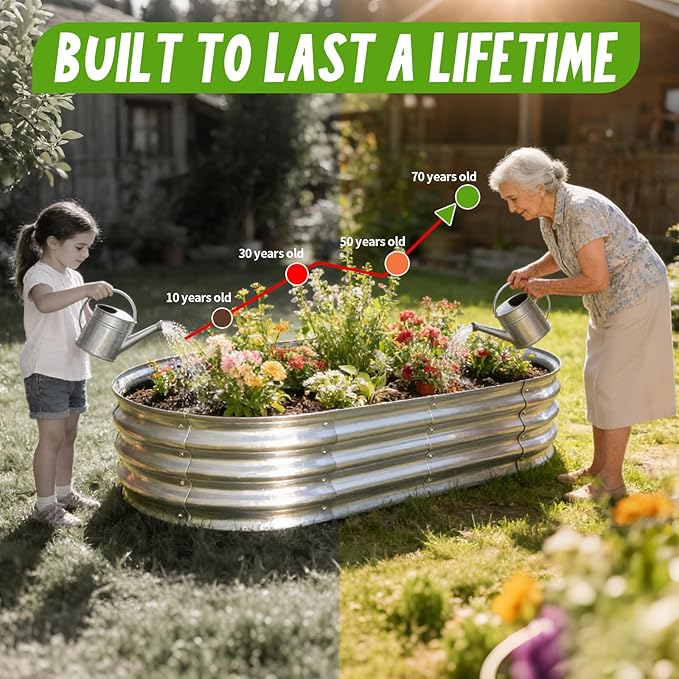 Galvanized Raised Garden Bed Kit, Planter Garden Boxes Outdoor, Oval Large Metal for Vegetables Fruits, Flowers Planter Boxes, Easy Assembly Garden Bed Kit (Silver, 4×2×1FT (2-Pack)