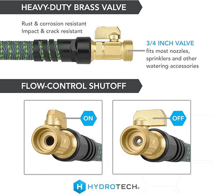 HydroTech 50 ft Expandable Garden Hose - Burst Proof & Lightweight, Flexible Water Hose with Durable Reinforced Latex Core & Solid Brass Fittings for Lawn, Garden, Car Washing