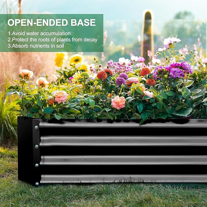 Land Guard 3 Pack 8×4×1ft Galvanized Metal Raised Garden Bed, Metal Planter Kit Box Outdoor for Deep-Rooted Vegetables, Flowers, Green and Herbs, Gray