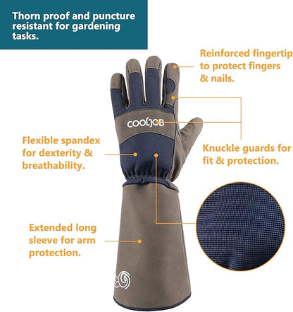 COOLJOB Thorn Proof Rose Pruning Garden Gloves for Men, Longer Sleeve Padded Yard Work for Bush, Blackberry, Cactus, Heavy Duty/Puncture Resistant/Machine Washable, Large-Pro, Navy
