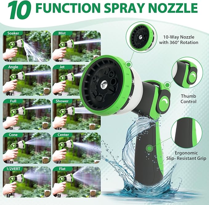 Garden Hose 50 ft Water Hose Flexible Non-Expandable Outdoor Heavy Duty Lightweight Leakproof Kink-free flex Watering Hose Pipe for 3/4 inch Fitting Yard Lawn Outside Car Wash
