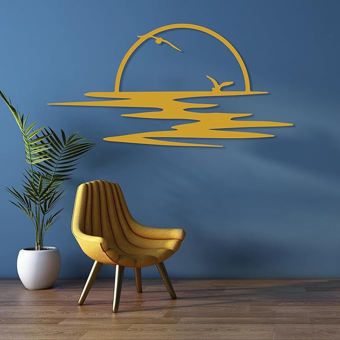 Sunrise Metal Wall Art, Sunset Metal Wall Decor for Living Room, Sunshine Line Art Home Decor Outdoor Indoor, Sun Design Modern Artwork for Walls, Abstract Sunset Wall Decor, Housewarming Gifts