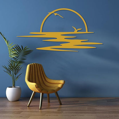 Sunrise Metal Wall Art, Sunset Metal Wall Decor for Living Room, Sunshine Line Art Home Decor Outdoor Indoor, Sun Design Modern Artwork for Walls, Abstract Sunset Wall Decor, Housewarming Gifts