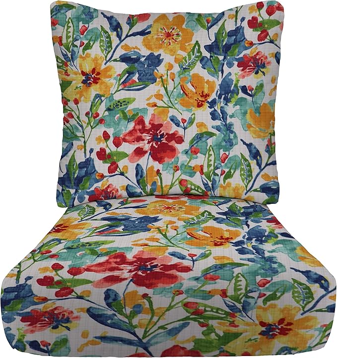 RSH DECOR: Deep Seating Cushion with Pillow Back| 23”x26”Seat |All-Weather Spun Fabric|Water&Fade-Resistant | Outdoor Chair Cushion Set for Patio Furniture | Oakmont Hightown Festival - Made in USA