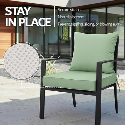 24x24 Inch Outdoor Chair Cushion with Removable Cover, Patio Furniture Cushion - Water-Repellent, Fade-Resistant, Non-Slip Bottom & Straps, Replacement for Deep Seat Sofa & Couch - Sage Green