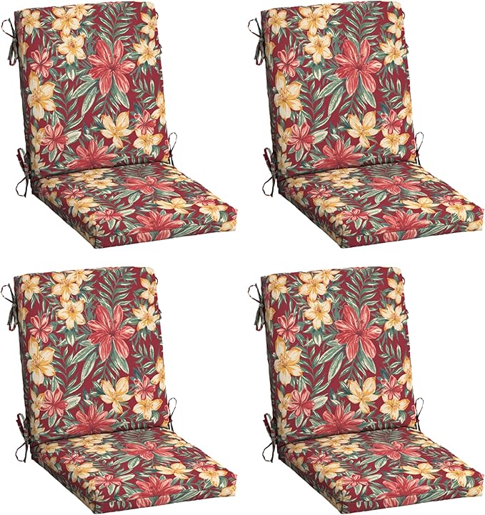 Arden 4-Pack Outdoor Patio Dining Chair Cushion, 20x44, Rain-Proof Seat Pad, Fade-Resistant Outdoor Cushion Ruby Clarissa