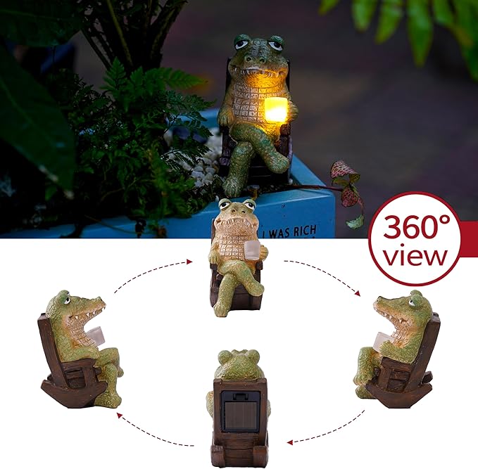 Decorative Crocodile Solar Light, Garden Statue with LED Light Ornament for Indoor Outdoor Home Patio Yard Lawn
