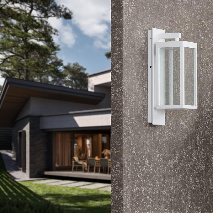 Outdoor Wall Light Lantern 2 Pack LED White Modern Exterior Light Fixture with Clear Glass 13W Anti-Rust IP54 Waterproof Front Porch Light