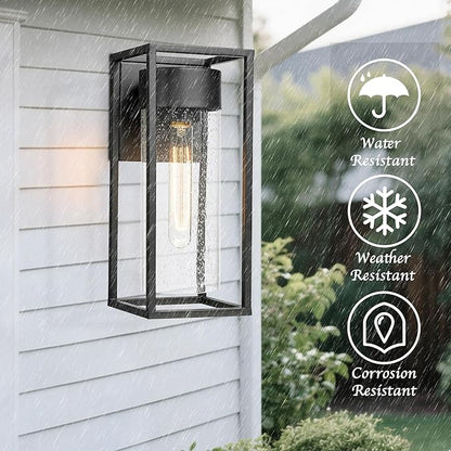 Bestshared Outdoor Modern Wall Light, Exterior Wall Mount Lights, Outdoor Lighting Fixture, Porch Sconce Light with Seeded Glass, Lantern Lamp for Patio, Entryway,Garage (Black, 13" H)