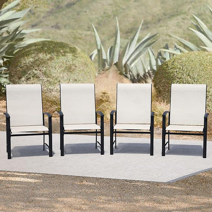 Patio Dining Chairs Set of 4, Outdoor Dining Chairs with High Back, Metal Outdoor Chair Set with Comfort and Durability, Patio Chair for Deck Lawn Kitchen Garden Backyard, Oyster Beige