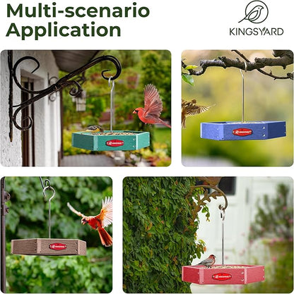 Kingsyard Heavy Duty Hanging Platform Bird Feeder Weatherproof, Recycled Plastic Tray with Metal Mesh Screen, Easy Clean Outdoor Feeder for Cardinals Bluebirds Wild Birds, Green