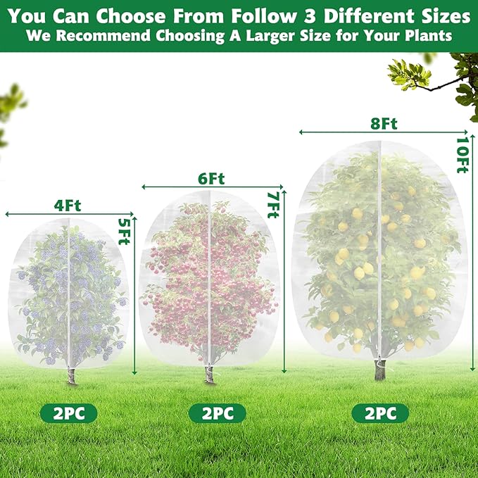 Evoio Bird Netting for Garden Plant Fruit Tree Protection Large Blueberry Bushes Netting Covers Bags with Zipper, 4 x 5 ft Shrubs Bush Tomato Strawberry Berry Barrier Mesh Cover Net Protector (2 Pcs)