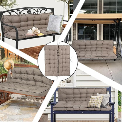 Porch Swing Cushion Three Seat, Waterproof Swing Cushions Replacement with Backrest, Outdoor Garden Furniture Patio 4" Thickened Cushions with Ties (Khaki, 40 x 71in)