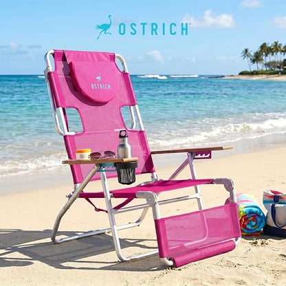 Ostrich The Original 3N1 Lightweight Lawn Beach Reclining Lounge | Chair with Footrest, Outdoor Furniture for Patio, Balcony, Backyard, or Porch, Pink