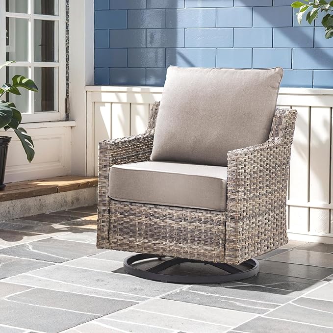 Outdoor Chair Cushions, 6 Inch Thick Patio Seat & Back Cushions Set with Removable Cover, Waterproof Patio Cushions for Outdoor Furniture, 22 x 24 Inch, Beige 2-Set