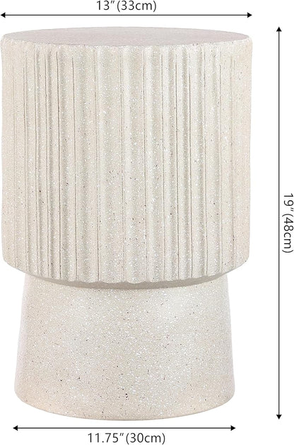 JONATHAN Y Louisa 19" Fluted Outdoor Accent Table, All-Weather Cream Terrazzo Pedestal Garden Stool, Small Round Side Table for Patio, Porch, and Living Room TBL1102B