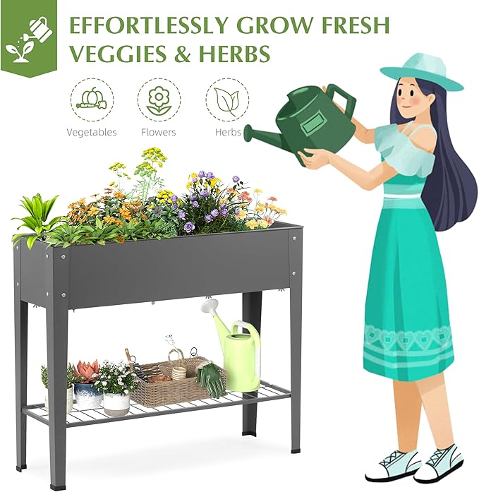 DDK Outdoor Heavy Duty Metal Raised Garden Bed with Legs (Dark Gray)