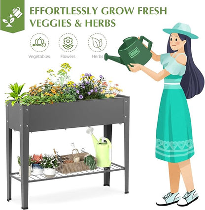 DDK Outdoor Heavy Duty Metal Raised Garden Bed with Legs (Dark Gray)