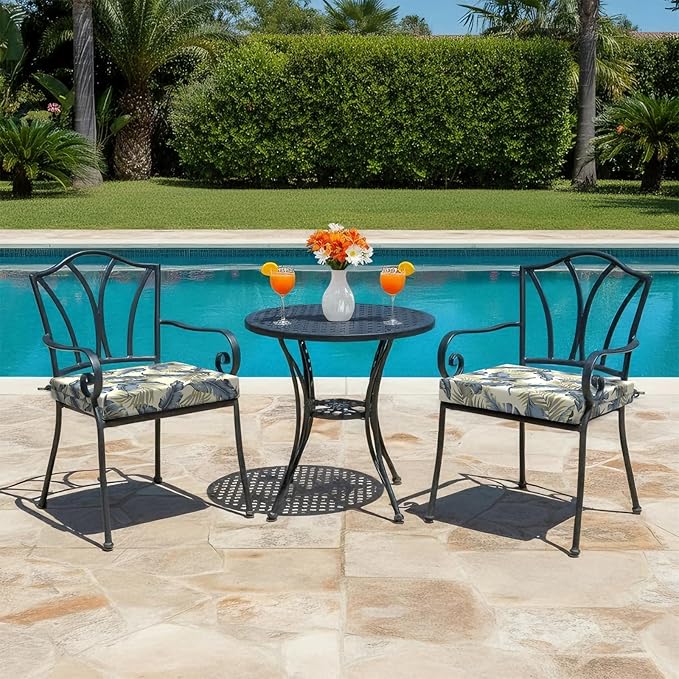 LVTXIII Outdoor Chair Cushions, Fade-Resistant Patio Furniture Cushions Outdoor Chair Pads with Ties for Dining Chairs and Garden Furniture Use, 22"x22"x3" Pack of 2, ‌Lush Palm Blue