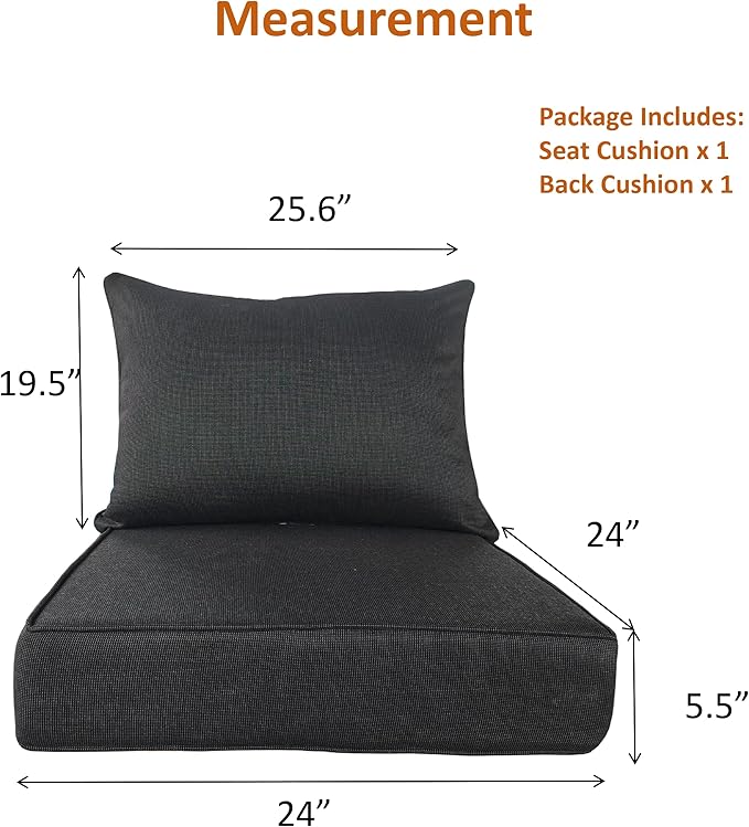 Outdoor Patio Furniture Replacement Cushions,24X24X5 Inch Deep Seat Chair Seat Back Cushion Set,All Weather Breathable Sectional Cushions for Patio Furniture Couch Loveseat,Black