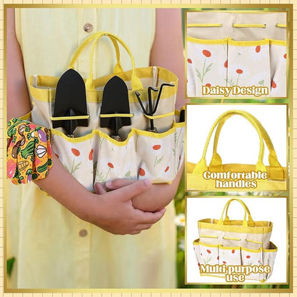 Lasnten 16 Pcs Mothers Day Garden Gift for Nana Women Dasiy Gardening Supplies Birthday Garden Tools Set from Daughters Gloves Apron Insulation Cup Fork Trowel Tote Bags for Plant Present