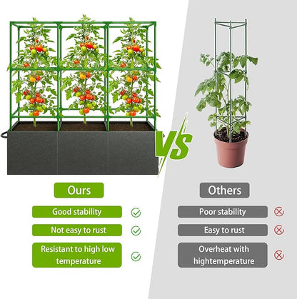51x17x49 Inch Garden Tomato Cages Planter with 46 Gallon Grow Bags, Square Plant Support Trellis,for Vertical Climbing Plants Vegetables Fruits Flowers Outdoor Gardening Supplies