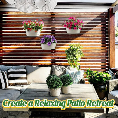 MADHOLLY Railing Planter with Drainage Holes - Sturdy Bucket Pots for Railing Fence, Countryside Style Metal Flower Pots for Herbs Balcony Garden Yard Decor, 4Pcs, White