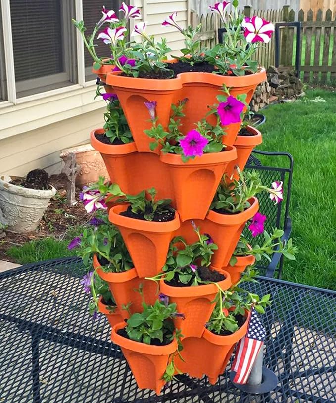 Vertical Gardening Planters - Use Mr Stacky Pots With ANY Grow Medium (Soil, Hydroton, Vermiculte, Perlite, Coco Fiber) - Great for Hydroponics and Aquaponics Too - Build Your Own Stacking Container Garden System - For Growing Strawberries, Vegetables,...