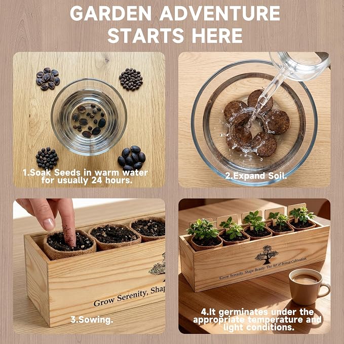 5X Bonsai Starter Kit, Bonzai Seed Kits, Durable Planting Bags, Complete Indoor Starter Kit for Growing Bonsai Plants, Gardening Gifts for Women & Men