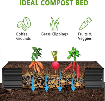 MGNO 2pcs 8x2x1FT Galvanized Raised Garden Bed-Outdoor Planter Box for Vegetables-Metal Garden Bed,Rectangle Planting Box for Herb,Flower,Black