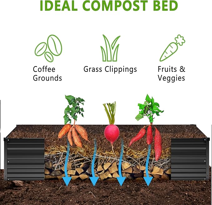 DIIYIV 12x4x1FT Galvanized Raised Garden Bed Kit,Vegetable Boxes-Rectangle Metal Flower Box,Large Planter Raised Beds Outdoor Garden for Planting,Fruit,Herb-Black