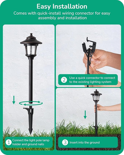 EDISHINE Low Voltage Landscape Lighting, 12V 3W 120LM 3000K Seed Glass Outdoor Landscape Path Lights with Connectors, ORB Waterproof Electric LED Pathway Light Wired for Walkway Garden Yard, 6 Pack