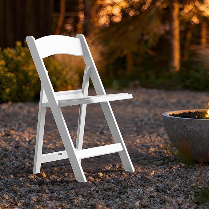 Nazhura Garden and Patio Folding Chair Set of 4 for Events and Wedding, Lightweight with Padded Seat, Water-Proof, Double Braced Frame, Non-Slip Feet, 900LB Capacity (White)