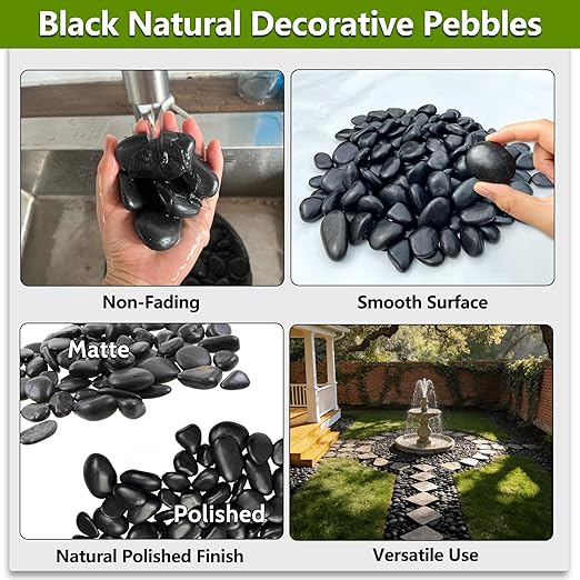 5LB Black Polished River Rocks, 1–2 Inch Landscaping Stones, Large Garden Rocks for Outdoor Landscaping, Plants & Vases Decor