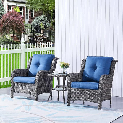 HUMMUH Outdoor Wicker Patio Chairs Set of 2 PE Rattan Patio Seating Chairs High Back Curved Armrest Porch Chairs with 4 inch Seat Cushions